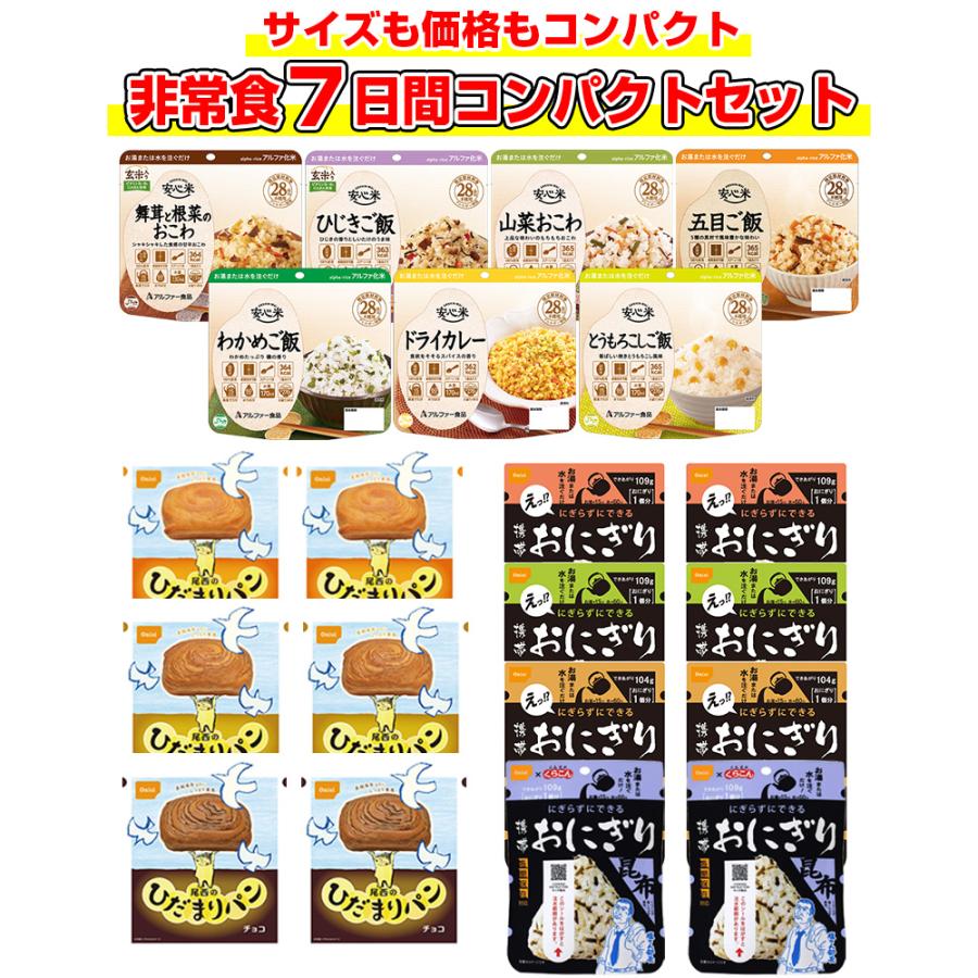 （予約販売：8月18日頃より順次出荷予定）5年保存の非常食セット 7日分14種類21品をセットにした 非常食7日間コンパクトセット | 尾西食品 | 01