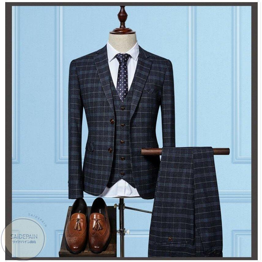 3ピーススーツ ビジネススーツ チェック柄 メンズスーツ 3点セットスーツ カジュアル フォーマルスーツ 結婚式 成人式 卒業式 就職活 披露宴 紳士服 冠婚葬祭 誠実