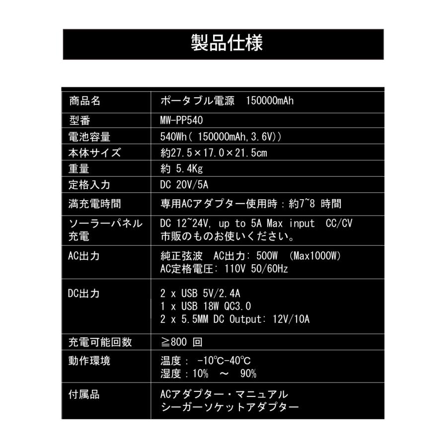公式】 M-WORKS ポータブル電源 大容量 15000mAh/540Wh 家庭用 蓄電池