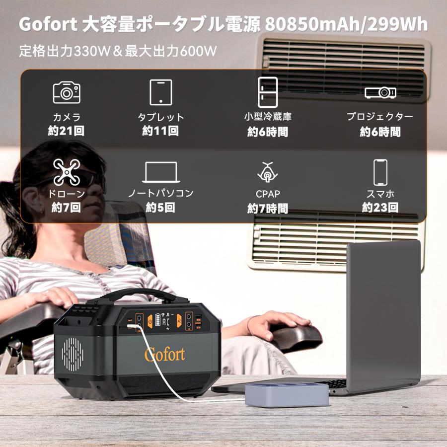 Gofort ポータブル電源 330W 大容量 80850mAh 瞬間最大600W 家庭用