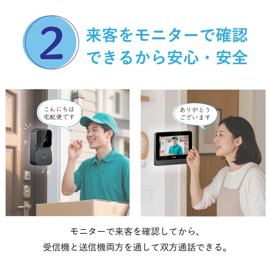 公式】SaiEL テレビドアホン ワイヤレス 配線工事不要 カメラ付き 4.3