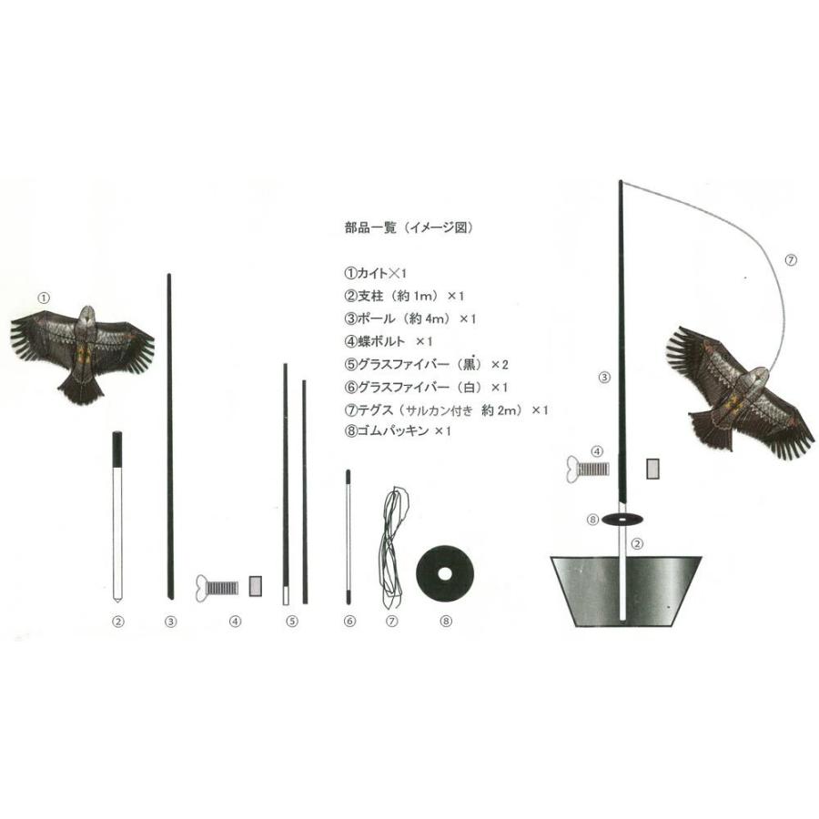 鳥追いカイト鷹（ポール竿付） 凧 防鳥具 防獣 鳥獣害対策 鳥よけ 撃退 防鳥対策｜saien-club｜04