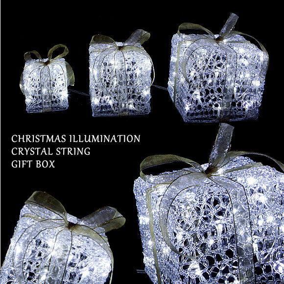 割引購入 1391 3連ギフトBOX ストリング 新製品！LEDクリスタル クリスマス かわいい ディスプレイ 店舗装飾 電飾 モチーフライト 豪華 ウィンター 冬 イルミネーション イルミネーションライト