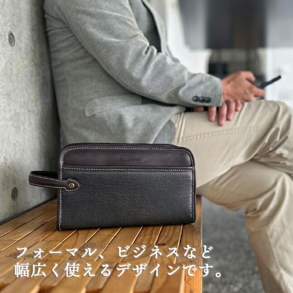 セカンドバッグ クラッチバッグ メンズ 合皮 26cm 二層 縦持ち ハンドル付き 手持ち おしゃれ かっこいい 男性 黒 ブラック 25950 クレイドルリバー_9