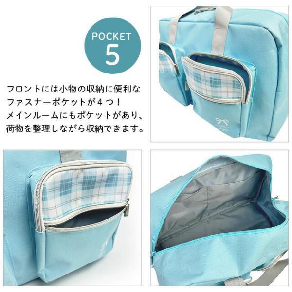ボストンバッグ 女の子 キッズ レディース 旅行 修学旅行 大容量 軽量 シンプル かわいい 約45L Garland グリーン チェック ドット 2way msb-573の画像