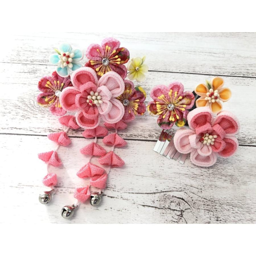 七五三髪飾り #525462P つまみ細工 藤さがり ちりめん 鈴 ビラ 3歳 7歳