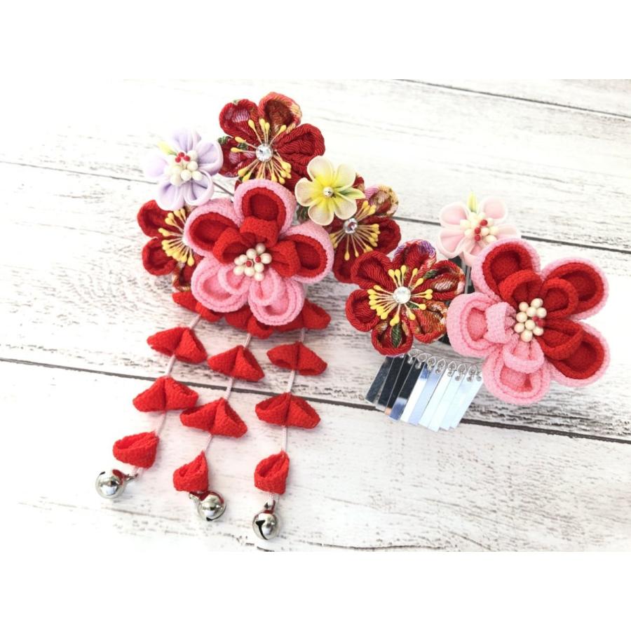 七五三髪飾り #825461R つまみ細工 藤さがり ちりめん 鈴 ビラ 3