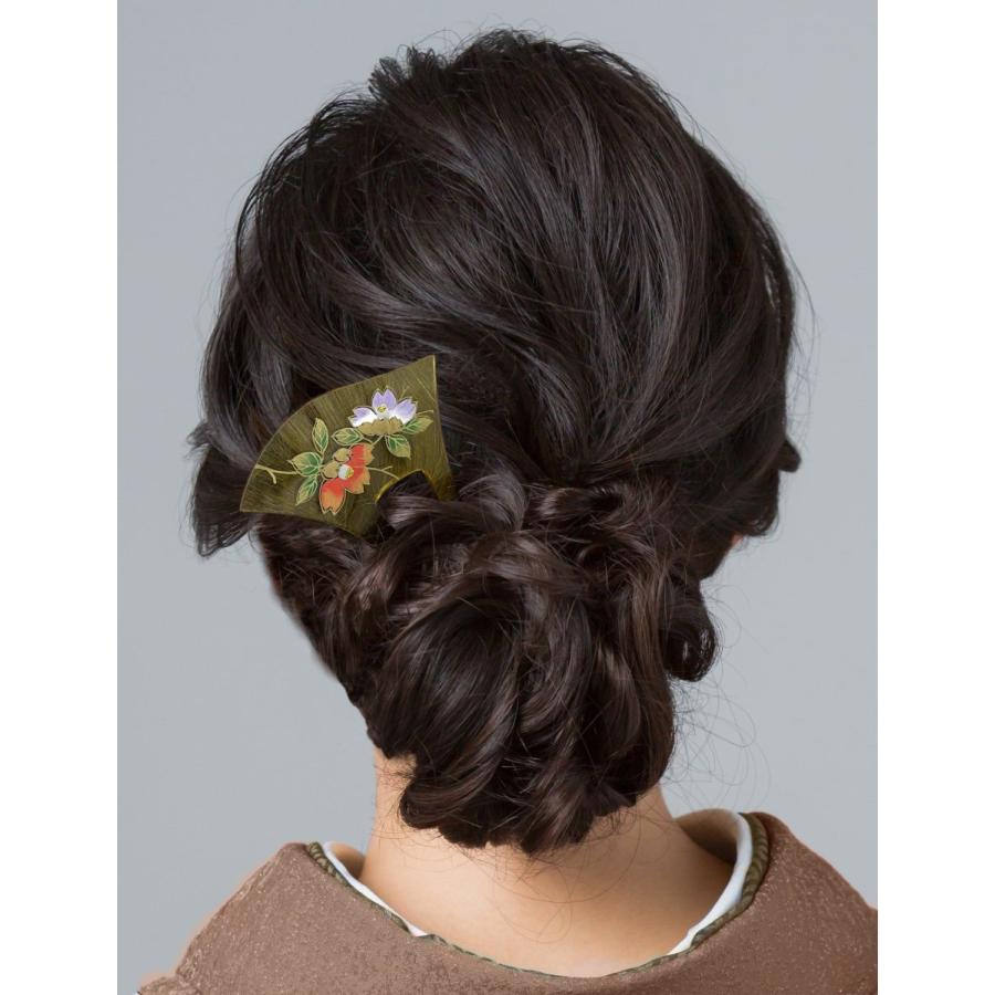 簪 バチ型 #9218004 扇型 留袖 訪問着 結婚式 婚礼 成人式 蒔絵 べっ甲