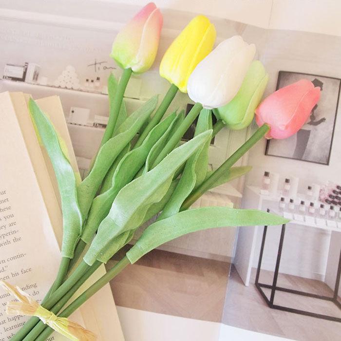 2 5pcs Puチューリップ造花リアルタッチ人工花束偽の花結婚式の装飾の花ホームガレンの装飾