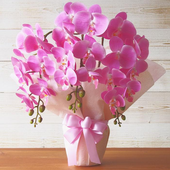 ピンク胡蝶蘭 光触媒加工 3本立ち 鉢植え 造花 1鉢 メッセージカード