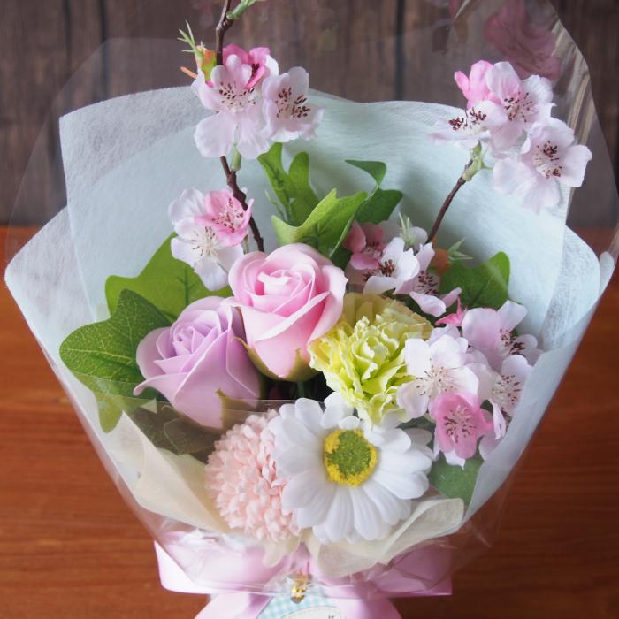 切花　２セット　多様な花のブーケ 花瓶ごとブーケ1個 花瓶付き 2way花束 花 プレゼント ソープフラワー