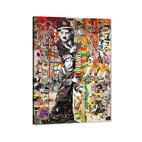 大特価販売 Yatsen Bridge Banksy ウォールアートキャンバス チャーリー チャップリン写真 グラフィティポスターとプリントモダンポップストリート 安い 販売オンライン Odbory Sosos Sk