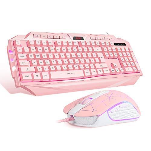 MageGee GK710 ピンク ゲーム用キーボードとピンクのマウス 女の子用 PCキーボードと調節可能なDPIマウス PC/ノートパソコン/Mac MIDIキーボード、パッド