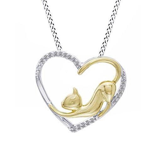 レビュー高評価のおせち贈り物 Zone Jewel Us スターリングシルバー 1 10 14kゴールドオーバー キャットペンダントネックレス ストレッチ ホワイト天然ダイヤモンド ペンダントヘッド チャーム Www Oroagri Eu