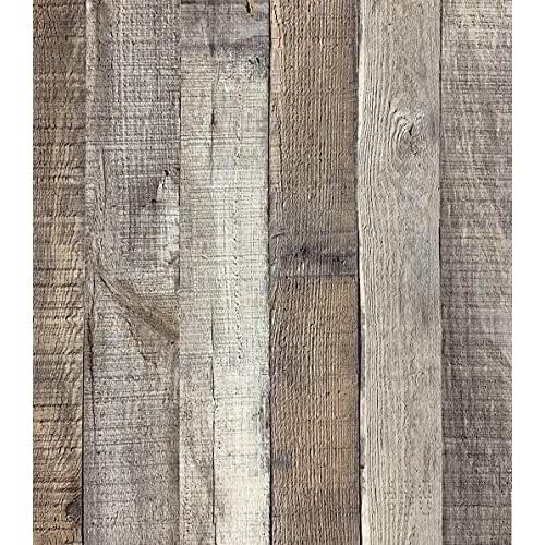 定期入れの Peel Wallpaper Wood Distressed and Woo Faux 472.5” x 17.71” Wallpaper Stick 壁紙