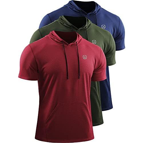 最先端 Neleus Men's 3 Pack Workout Shirts Mesh Running Shirts with Hoodie,5100,Nav Tシャツ