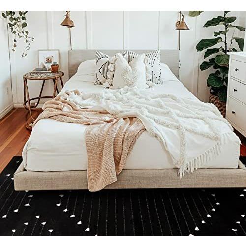 新作ウエア Black and White Boho Bedroom Rug 5’ x 7’, Extra Large Cotton Woven Washable キッチンマット