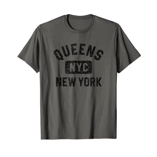 Queens NYC New York Gym 【2021春夏新色】 最前線の Style T-Shirt w Black Print Gray Distressed
