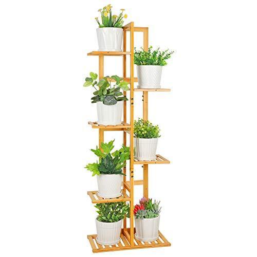 ROSSNY Plant Stand， Bamboo Plant Stands for Indoor Plants 6 Tier 7 Potted T