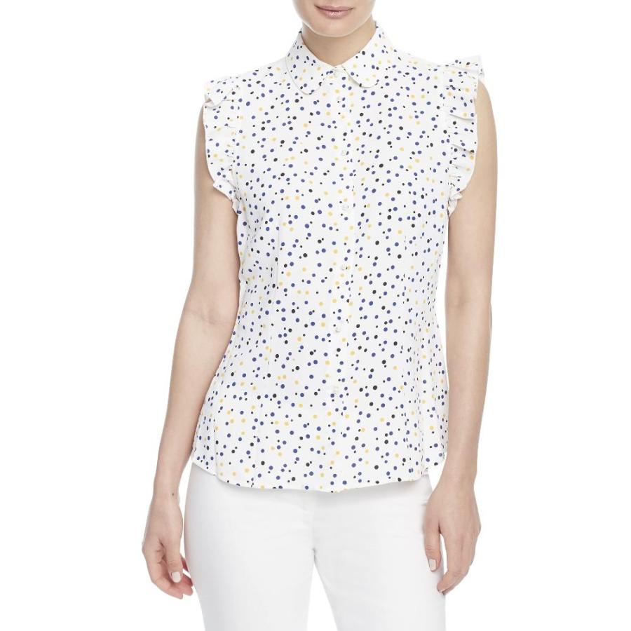 Anne Klein Womens Ruffle Sleeve Blouse TOP NYC White/Mondrian Yellow Comb