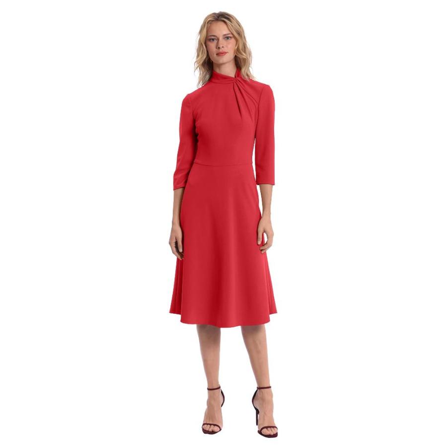 Donna Morgan Womens Mock Line Dress with Twist Neck Detail Barbados Cherr