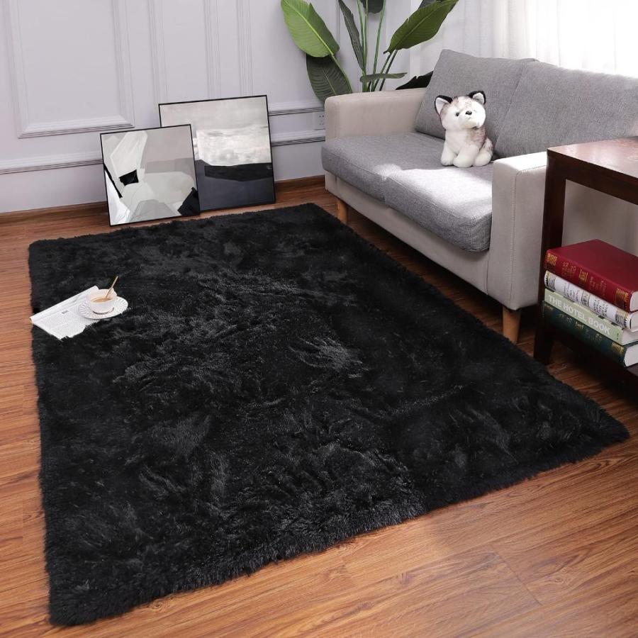 値段が激安Keeko Fluffy Black Thickness Shag Rug, Area 6x9 1.97quot; Protective Carpet, Fe マット Vagabond家Faux Boisハンドルトレイ並行輸入