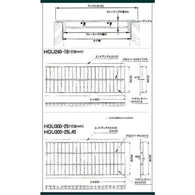 グレーチング グレーチング U字溝用(普及型) 適用みぞ幅250mm 長さ995mm 適用荷重:乗用車(T-2) HGU-250-25L40 建築資材 法山本店｜saikou2021｜05