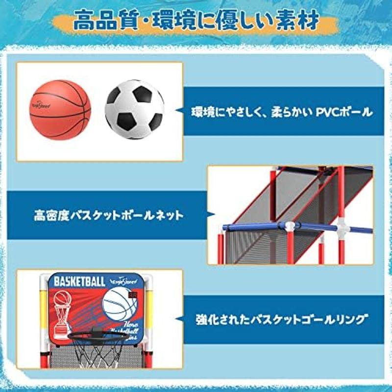 EagleStone バスケットゴール サッカーゴール 屋外 室内 おもちゃ 子供用 2in1ゴールセット バスケットボール3個 サッカー1｜saikou2021｜10