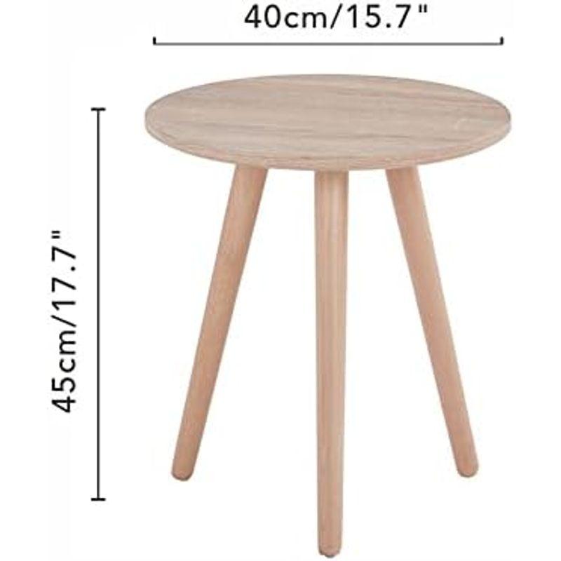 GOLDFAN サイドテーブル 小さなラウンドテーブル ベッドサイドテーブル 幅40 高さ45cm 薄い木目調 ケヤキの脚｜saikou2021｜06