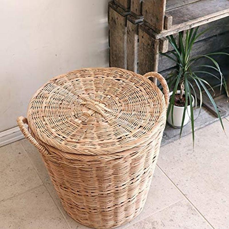 ランドリーバスケット 収納カゴ ラタン（籐）蓋つきラウンドバスケット 高さ38cm Rattan Large basket, Thailan｜saikou2021｜04