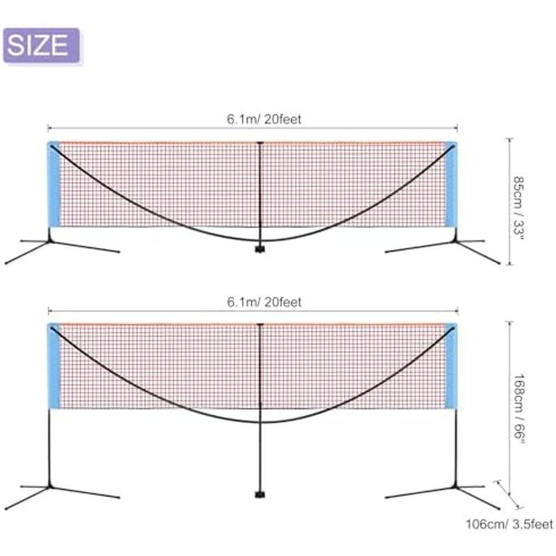 UHATa 裏庭やビーチでのアクティビティに最適なポータブルバドミン トンネット 高さ調節可能な20フィートのピクルボールネットセット キャ｜saikou2021｜05