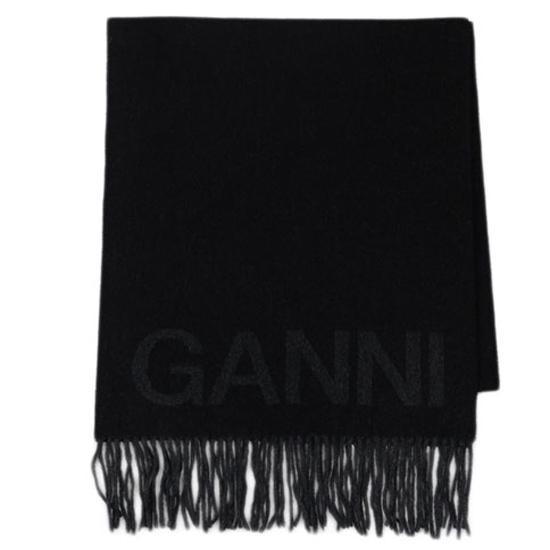GANNI ガニー マフラー ストール FRINGED WOOL SCARF ブラック