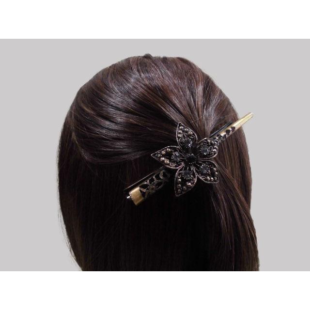 送料無料 ヘアクリップ 花飾りストーン付きコンコルドクリップ 古美
