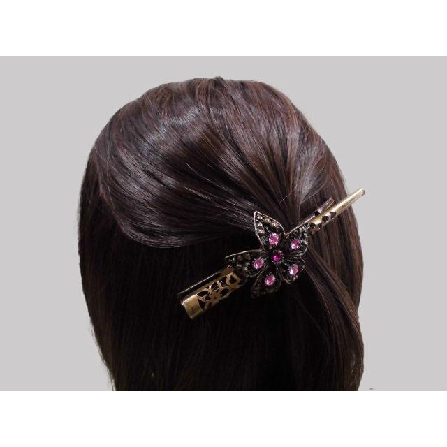 送料無料 ヘアクリップ 花飾りストーン付きコンコルドクリップ 古美