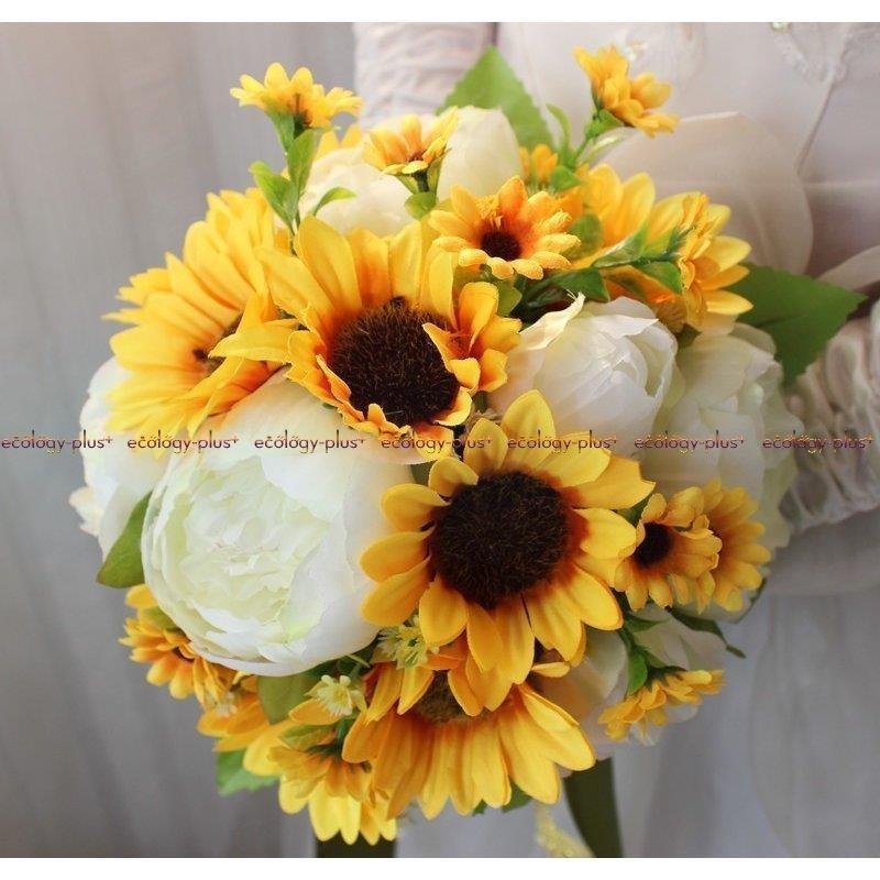 冬バーゲン ウエディングブーケ 結婚式 安い ブーケ 花嫁 二次会 ひまわり アレンジメント 前撮り 披露宴 ウェディング用 造花 ブライダルブーケ パーティー