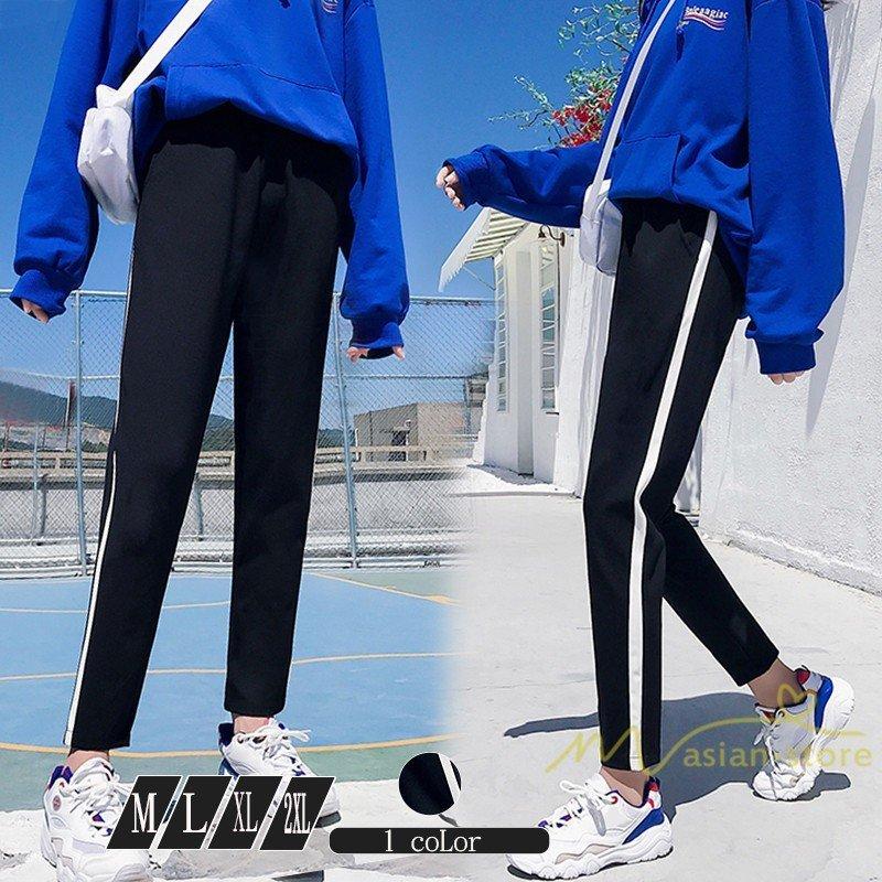 返品送料無料 ボトムス パンツ シンプル ストライプ ストレート 春コーデ 柔らか ハレムパンツ お洒落 ゆったり コットン 綿 ウエストゴム 九分丈 パンツ 体型カバー 学生 無地 カジュアルパンツ スウェットパンツ レディース 着痩 Ism Com Ge