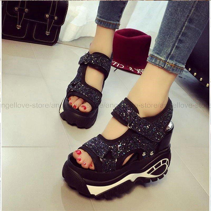 スポーツサンダル キラキラスポサン レディース 厚底サンダル スポーティー ウエッジ ウエッジソール 歩きやすい Myoji7577 Sai 通販 Yahoo ショッピング