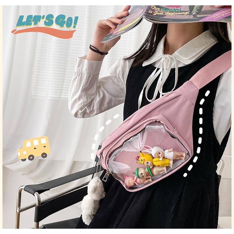 ぬいぐるみ 透明 ポーチ 痛バッグ 小さめ ショルダー クリア 缶バッジ