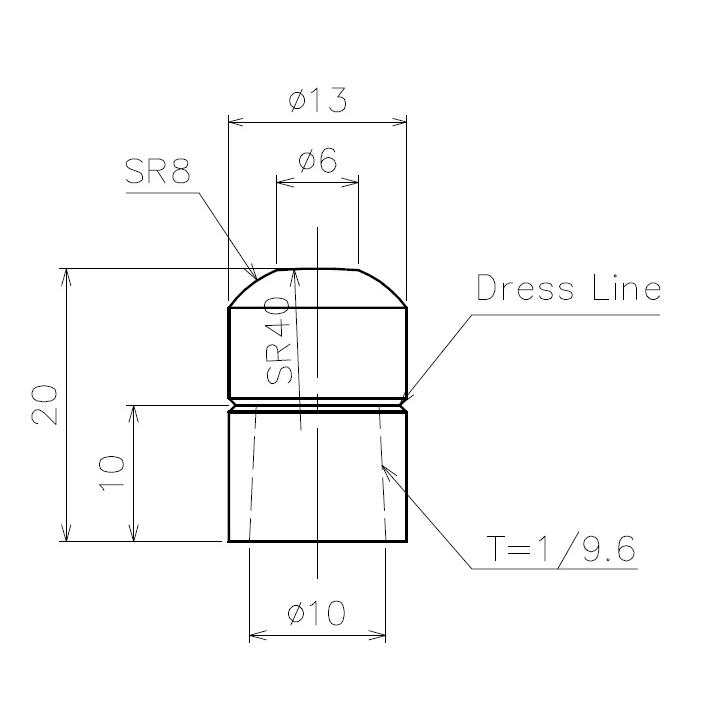 スポット溶接用キャップチップ T-CT-R-13×6A(100個) クロム銅 スポット溶接用キャップチップ T-CT-R-13×6A(100個) クロム銅