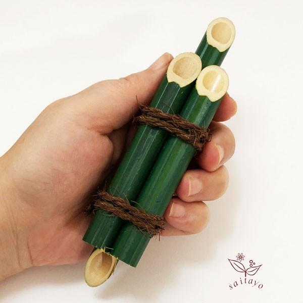 門松 竹（3本組竹 緑) 突起付 アレンジ素材 13cm+突起2.5cm丈 : ビーズ