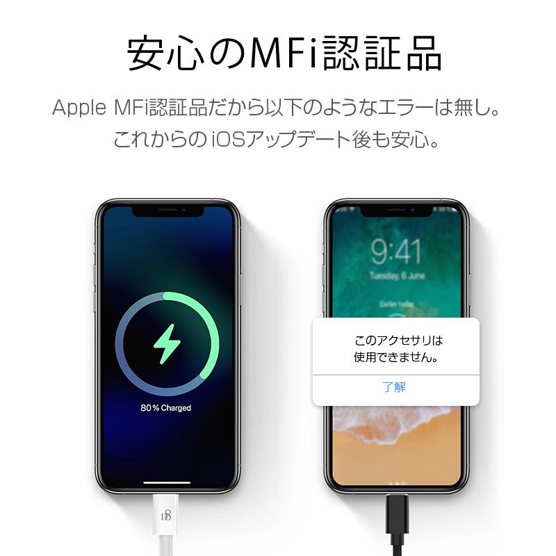 iPhone iPad iPod 対応 IOS 充電ケーブル MFI認証 Apple認証 0.2m 1m