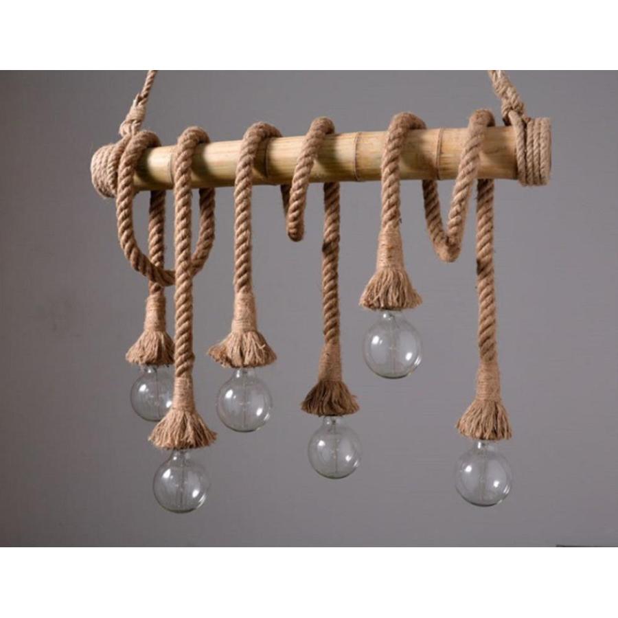 照明器具 ペンダントライト 6灯 麻ロープ 竹製 アンティーク レトロ