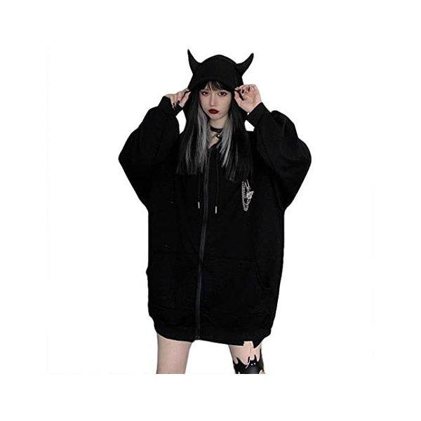 悪魔の角パーカー レディース コート 病みかわいい プルオーバー ロング丈 ワンピース 韓国ファッション S 新品未使用