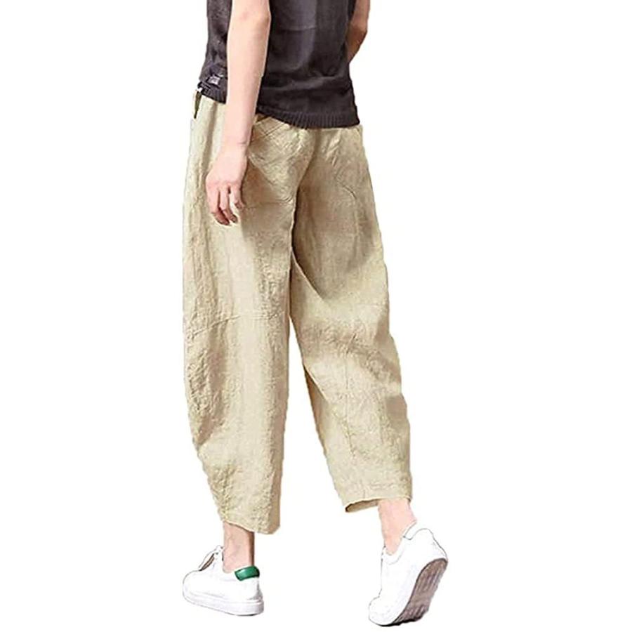 綿麻パンツ レディース ゆったり ワイドパンツ 9分丈パンツ ポケット付き 長ズボン シンプル 春夏秋 Sg あす楽対応