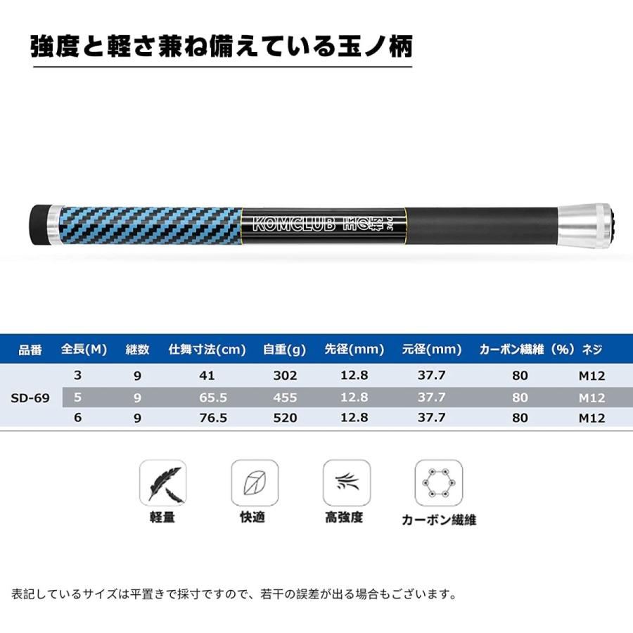 KOMCLUB 玉網 ランディングネット 伸縮タモ網 カーボン繊維製 3M/5M/6M