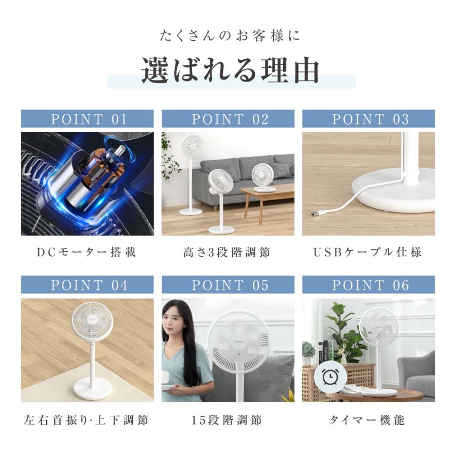 扇風機 サーキュレーター DCモーター 1台3役 省エネ 高さ調節可能 15