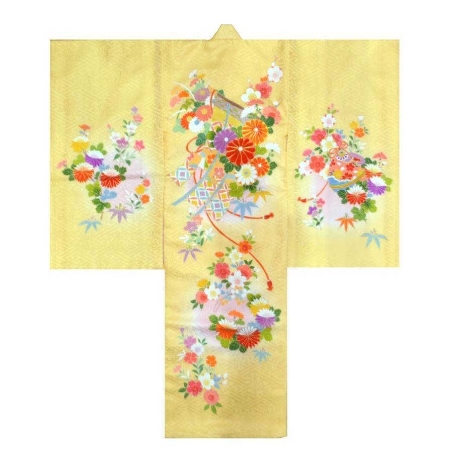 女児 お宮参り 宮参り 着物 初着 産着 正絹 京友禅 型友禅 友禅 赤ちゃん 女の子 高級着物 高級品 祝い着 黄色 黄 絵羽大一つ身 几帳に花 鈴 Eh 本格子供呉服のお店 さいとう 通販 Yahoo ショッピング