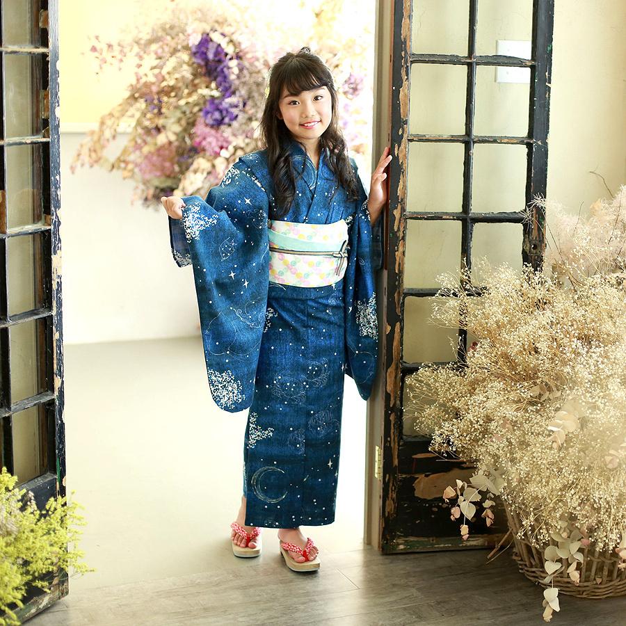 女の子 浴衣 子供浴衣 高級浴衣 日本製 カワイイ キッズ キッズ浴衣 ユニコーン 星 星柄 紺 紺色 150サイズ 女児ゆかた Yzra 1808 002 本格子供呉服のお店 さいとう 通販 Yahoo ショッピング