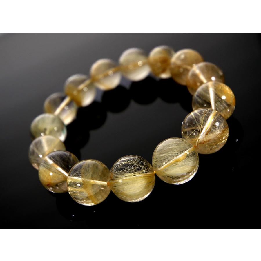 「1点もの 現品」 ラビットヘアー ゴールドルチルクォーツ ルチルクォーツ ブレスレット 15.4mm パワーストーン ブレスレット メンズ レディース 天然石 数珠の画像