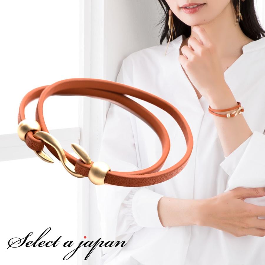 革 ブレスレット レザーブレスレット 本革 二連 16cm オレンジ